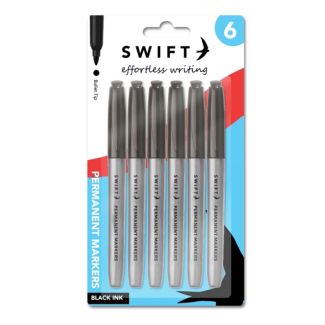 Swift 6pcs Black Permanent Markers