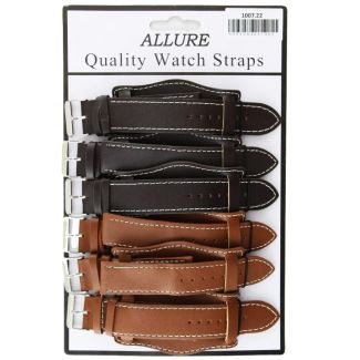 Wholesale Allure Plain Leather Watch Straps With Pad - Tan And Brown - 22mm