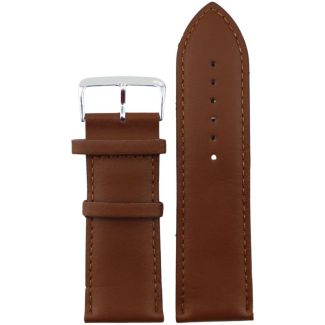 Tan Padded Leather Watch Straps with Silver Buckle - 28mm