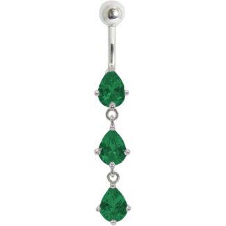 Teardrop Jewel Cascade Navel Bar – Emerald 10mm