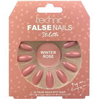 Technic False Nails With Glue – Stiletto Winter Rose