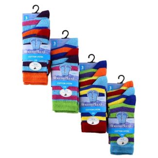 Teenage Boy's Striped Design Cotton Lycra Socks (3 Pair Pack) - Asst (4-7)