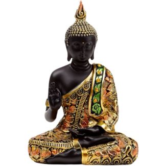Thai Buddha Meditation Resin Ornament - Black & Orange Gold (21cm)