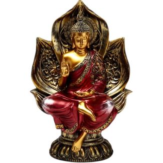 Thai Buddha Seated Lotus Resin Ornament - Red & Gold (21cm)