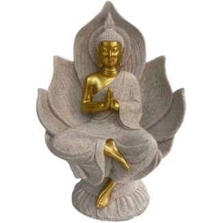 Thai Buddha Seated Resin Ornament with Sandstone & Gold Effect (21cm)