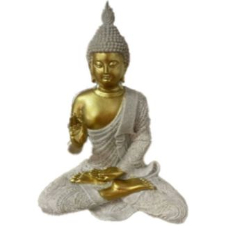 Thai Buddha Seated Resin Ornament with Sandstone & Gold Effect (21cm)