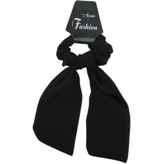 Black Knotted Ribbon Hair Scrunchie - 22cm