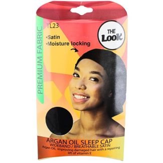 The Look Argan Oil Wide Fabric Bonnet Sleep Cap - Black