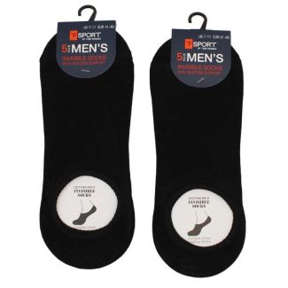 Sport By Tom Franks Mens 5 Pack Invisible Socks With Silicone Support(7-11)- Black