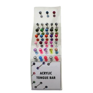 Acrylic Tongue Bars (Mixed Designs) - 14mm