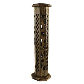 Round Sheesham Wood Incense Stick Tower Burner  