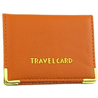Travel Card Holder with Gold Text - Brown