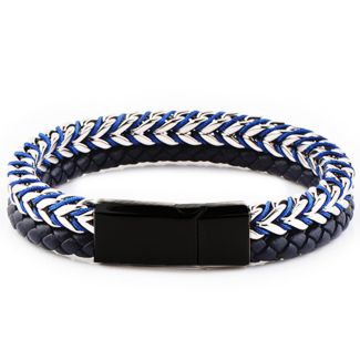 Tribal Steel Two- Strand Plaited Leather Bracelet 