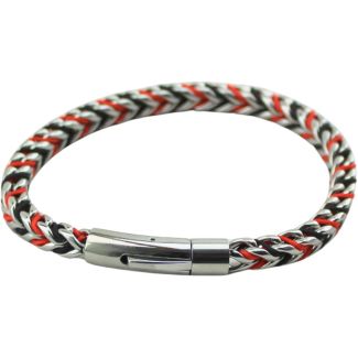 Tribal Steel Bracelet with Two-Strand Red and Black Plait