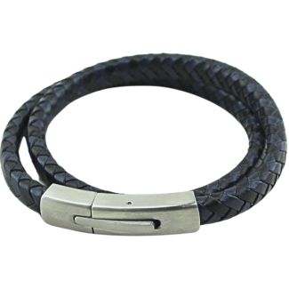 Tribal Style Men’s Black & Dark Blue Leather Bracelet with Adjustable Fit