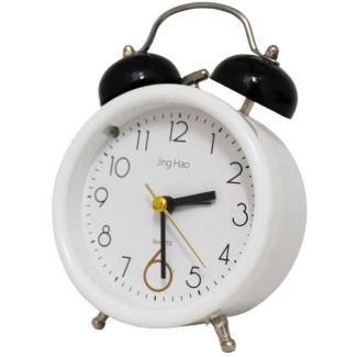 Twin Bell Round Shaped Quartz Mini Alarm Clock - White (9 x 9 x 5cm)