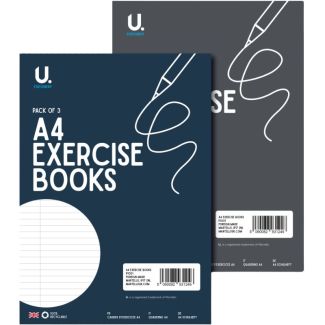 U. A4 Lined Exercise Book Pack of 3 - Assorted (12 Sheets)