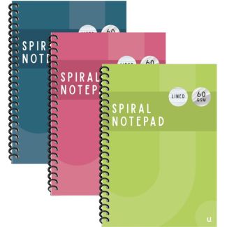 U. A5 Spiral Bound Lined Notebook - Assorted (80 Sheets)
