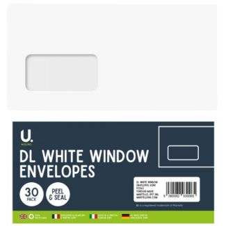 U. Mailing DL White Window Envelopes Peel & Seal - 30 Pcs (11 x 22 x 1.6cm)