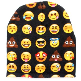 Unisex Multiple Emoji Beanie Hat - Black