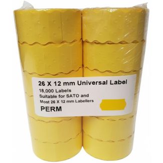 Universal Price Gun Labels – Yellow (26x12mm, 1500 Labels per Roll, Pack of 12)