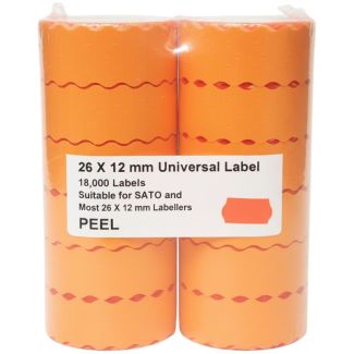 Universal Price Gun Labels – Orange (26x12mm, 1500 Labels per Roll, Pack of 12 Rolls)