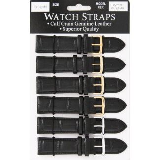 Calf Grain Black Croc Leather Watch Straps - Asst. Buckles - 22mm
