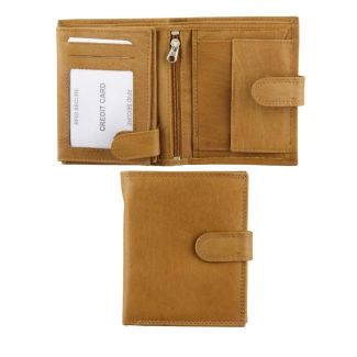 Wholesale Men's Leather Wallet With Closure Button- Tan