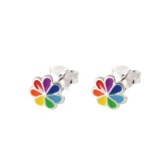 Sterling Silver Rainbow Flower Design Studs