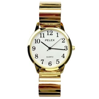 Pelex Ladies Round Dial Metal Expander Strap Watch - White & Gold