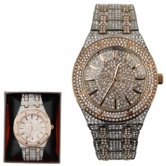 Wholesale Mens Diamante Encrusted NY London Watch - Rose/Silver