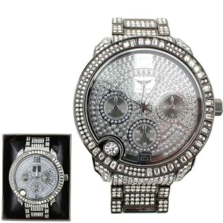 Wholesale Men's NY London Silver Crystals Watch - Black / Silver
