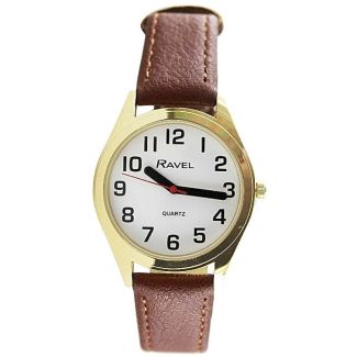 Men's Ravel Round Leather Strap Watch - Brown/Gold