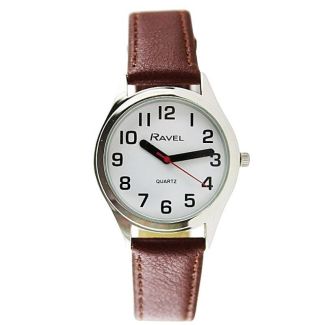 Men's Ravel Round Leather Strap Watch - Brown/Silver