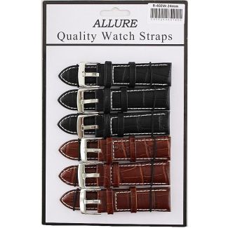 'Allure' Black and Brown Croc Grain Stitched Leather Watch Straps - 22mm