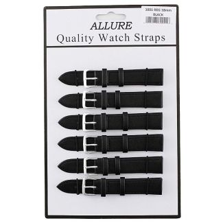 Allure Black Leather Watch Straps - Silver Buckle - 18mm