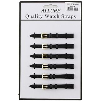 Wholesale Allure Black Leather Watch Straps - Gold Buckle - 10mm