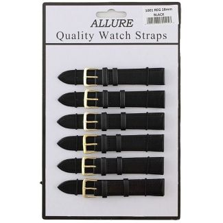 Wholesale Allure Black Leather Watch Straps - Gold Buckle - 18mm