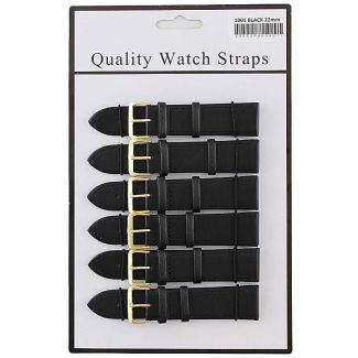 Wholesale Allure Black Leather Watch Straps - Gold Buckle - 22mm