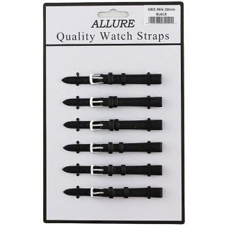 Wholesale Allure Black Leather Watch Straps - Silver Buckle - 10mm