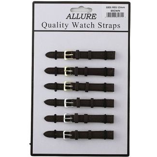 Wholesale Allure Dark Brown Leather Watch Straps - Asst. Buckles - 12mm