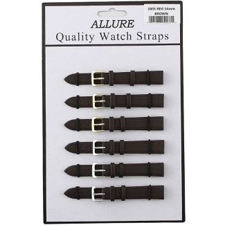 Wholesale Allure Dark Brown Leather Watch Straps - Asst. Buckles - 14mm
