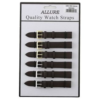 wholesale Allure Dark Brown Leather Watch Straps - Asst. Buckles - 16mm