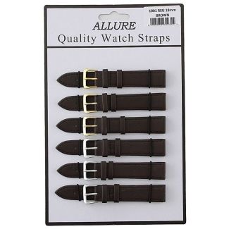 Wholesale Allure Brown Leather Watch Strap - Gold and Silver Buckles - 18mm