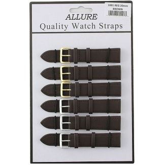 wholesale Allure Dark Brown Leather Watch Straps - Asst. Buckles - 20mm
