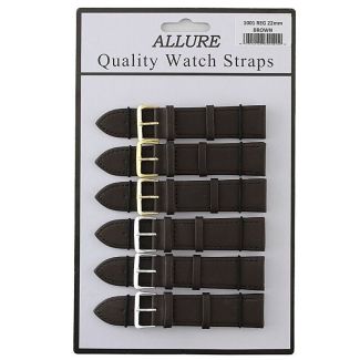 wholesale Allure Dark Brown Leather Watch Straps - Assorted Buckles 22 mm