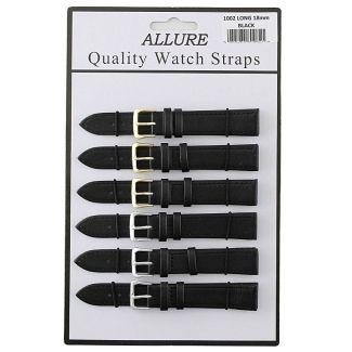 Allure Black Leather Watch Straps Long - Asst. Buckles - 18mm