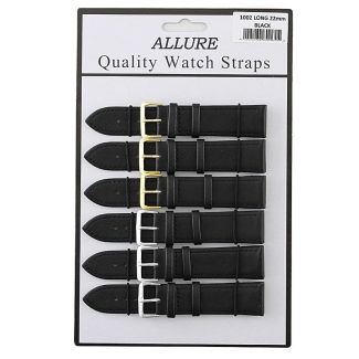 Wholesale Allure Black Leather Watch Straps Extra Long - Asst. Buckles - 22mm