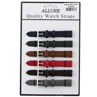 Wholesale Allure Leather Watch Straps - Dark Asst. Colours - 16mm