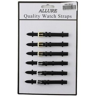 Wholesale  Allure Black Leather Watch Strap - Gold and Silver Buckles - 8mm